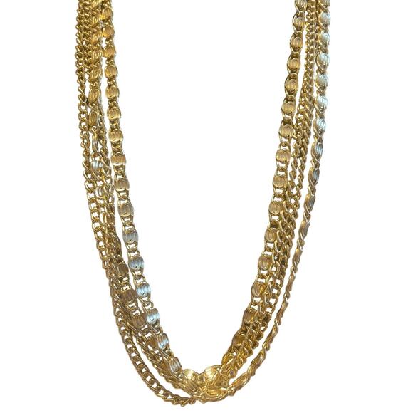 VTG Four Strand Necklace Chained Signed Sarah Coventry Geo Streetwear Gold Tone - Picture 2 of 4